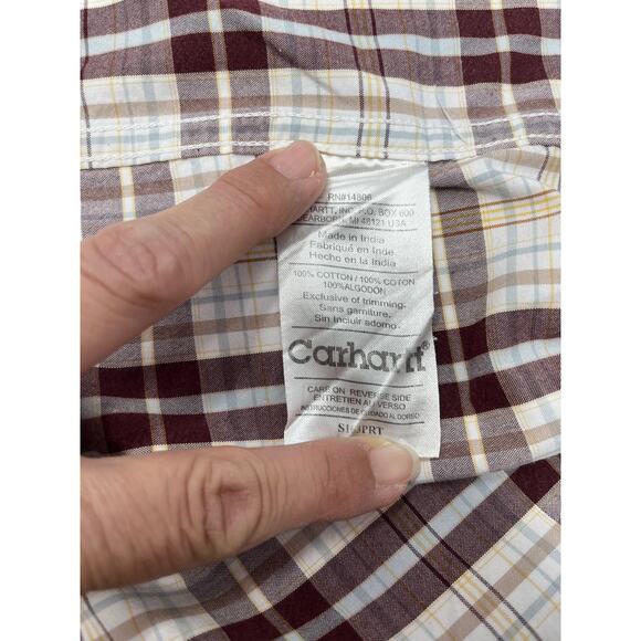 Carhartt Brown Plaid Short Sleeve 2XL Tall Pre-Owned in good condition - Picture 9 of 10